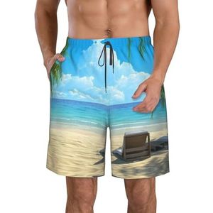 JIAWUJYNB Hawaiiaanse strandshort voor heren, strandshorts met palmbomenprint, lichtgewicht, sneldrogend, met trekkoord en zakken, Wit, XL
