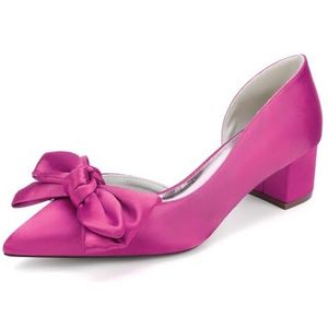 GHSIRUEU Dames lage blokhak met dikke hak, holle zijkant, gesloten puntige neus, comfortabele instappers met strik voor dames,Fuchsia,35 EU