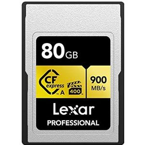Lexar Professionele 80 GB CFexpress Type A Gold Series geheugenkaart, tot 900 MB/s lezen, bioscoopkwaliteit 8K video, beoordeeld VPG 400 (LCAGOLD080G-RNENG)
