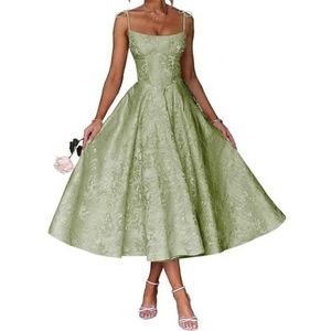 AHERKLL Spaghetti Bandjes Bruidsmeisjes Jurken Bloemen Satijn Jacquard Formele Avond Feest Maxi Jurk Thee Lengte HAH048, Sage Groen, 46 grote maten