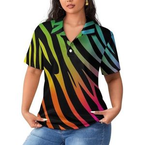 Regenboog zeepaardjespatroon dames poloshirts met korte mouwen casual T-shirts met kraag golfshirts sport blouses tops 2XL