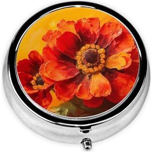 Pillendoos 3 compartimenten ronde kleine pillendoos reizen pillendoos voor portemonnee zak bloem op een rood-gele achtergrond metalen medicijnorganisator draagbare pillenhouder om medicijnsupplementen
