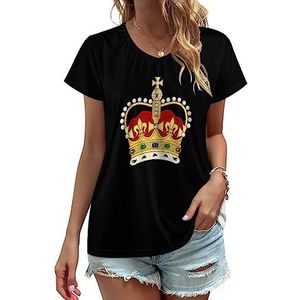 Crown Jewel0 Dames V-hals T-shirts Leuke Grafische Korte Mouw Casual Tee Tops 4XL
