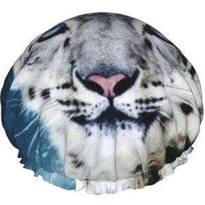 Blue Eyed Snow Leopard Douchemutsen, Herbruikbare Douchemuts Voor Vrouwen, Dubbellaags Waterdicht Haar Cap, Voor Alle Haarlengtes