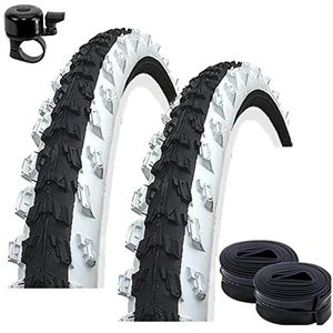 2 x Kenda K-829 20 inch MTB fietsbanden fietsjas zwart/wit 50-406 (20 x 2.00) + 2 bijpassende slangen AV incl. fietsbel