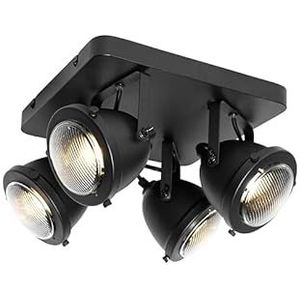 QAZQA - Industrieel | Industrie spot zwart 4-lichts - Emado | Woonkamer | Slaapkamer | Keuken - Staal Vierkant - GU10 Geschikt voor LED - Max. 4 x 25 Watt