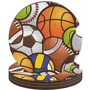 Basketbal American Football Voetbal Volleybal Baseball Antislip Rubber Auto Onderzetters Hout Bekerhouders Mat met Een Vinger Notch Decor Interieur Accessoires Voor Auto