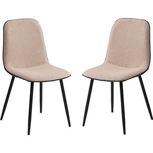 GEIRONV Moderne eetkamerstoelen set van 2, for lounge kantoor rugleuning zacht kunstleer zitting met zwarte metalen poten keukenstoelen Eetstoelen (Color : Beige, Size : 42x45x88cm)