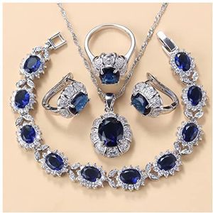 Oorbellen 925 zilveren ketting en oorbellen sieraden sets for vrouwen mode-accessoires Groen zirkoon bedelarmband en ring sets Oorbellen voor dames (Color : Blue 4PCS, Size : 10)