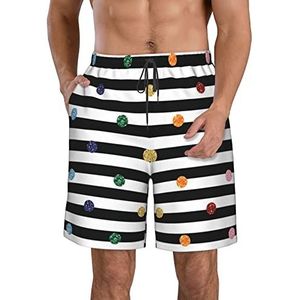 PHTZEZFC Regenboog polka dot streep zwart-wit print heren strandshorts zomer shorts met sneldrogende technologie, lichtgewicht en casual, Wit, XL