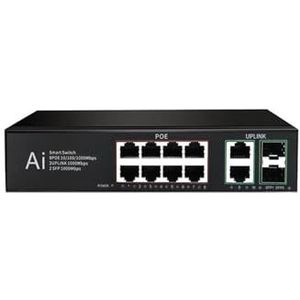 10-Port Poe Switch Gigabit Poe VLAN Netwerk Switch met SFP 10/100/1000Mbps (Kleur: 8 Poe 2 SFP Zwart)