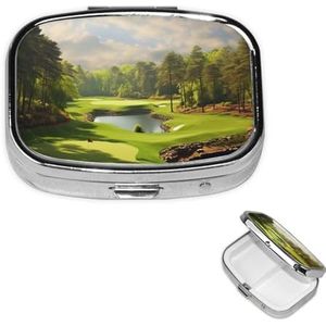 Pillendoos, pillendoos, golfbaan, pillendoos, 2 vakken, kleine pillendoos voor portemonnee of tas, reis-pillendoos, draagbare pillendoos, vitamine-organizer