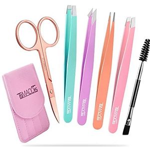 TsMADDTs Pince à épiler pour sourcils en acier inoxydable pointes inclinées et ciseaux courbés pour cheveux incarnés, poils du visage, épilation et points noirs, outils de beauté quotidienne