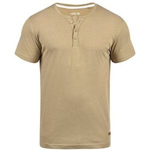 !Solid SDVolker T-shirt voor heren, korte mouwen, met Grandad-hals, bruin (sand melange 8409), XL