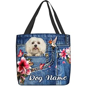 177 Hobo Tassen Gepersonaliseerde Maltese Hond Schouder Handtassen Milieuvriendelijke Schoudertas Waterdichte Shopper Tote Voor Vrouwen, Vakantie, Zwemmen, 15X50X40cm, Draagtas1354, 15x50x40cm