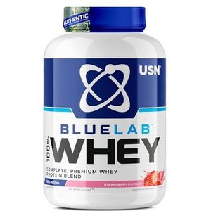 USN Blue Lab Whey - Proteïnedrank in poeder, wei-eiwit & BCAA, massaopname en herstel, post-workout shaker, aardbeiensmaak, 2 kg, NBLW12