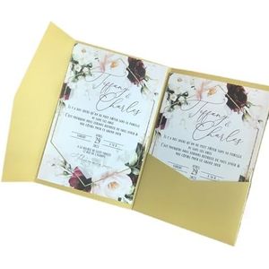 Huwelijksuitnodigingskaart 50 sets drievoudige zak bruiloft uitnodigingskaart aangepaste print verloving XV verjaardag doop uitnodigingen voor bruiloft (kleur: donker goud, maat: alleen buitenhoes)