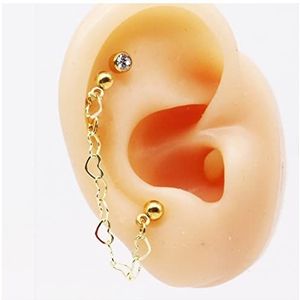 Oorstekers 1 Partij Chirurgisch Staal Barbell Earragus Oor Cartilage Helix Piercing Oorbellen Hart Chainear Studs Manchet Korea Stijl Lob Piercing Oorsieraden (Size : Bar1.2mm Golden)