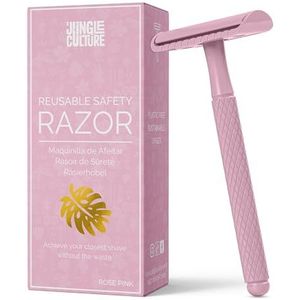 Jungle Culture® Scheermes dames incl. 10 messen • Milieuvriendelijk nat scheermes voor vrouwen in roze • Single Blade Metal Razor voor lichaam & gezicht, Beauty Gift & Bag • Safety Razor
