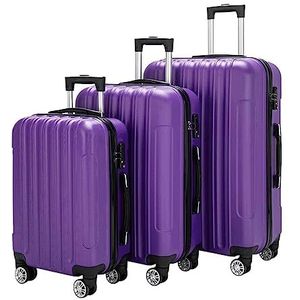 Harde bagage 3-delige koffers Handbagage Paars Lichtgewicht uitbreidbare koffer met harde schaal Koffers met grote capaciteit en wielen Soepel in gebruik
