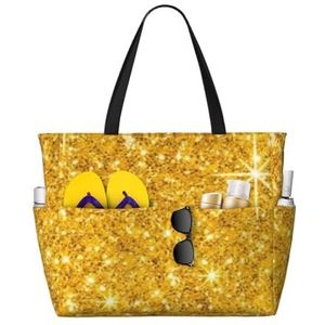 HDTVTV Gouden glitter, grote strandtas schoudertas voor dames - draagtas handtas met handgrepen, zoals afgebeeld, Eén maat
