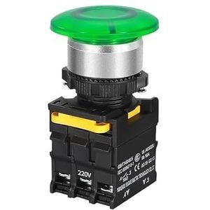 1 x 22 mm paddenstoeldrukknop met licht, waterdicht, zelfvergrendeling, momentane auto-reset, rood, blauw, 12V 24V aan en uit (groen, SELF-LOCKING_1NO_220V)