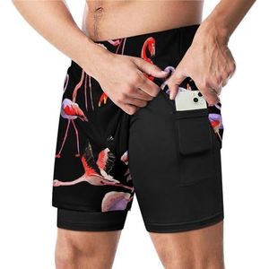 Sky Bird Flamingo Patroon Grappige Zwembroek met Compressie Liner & Pocket Voor Mannen Board Zwemmen Sport Shorts