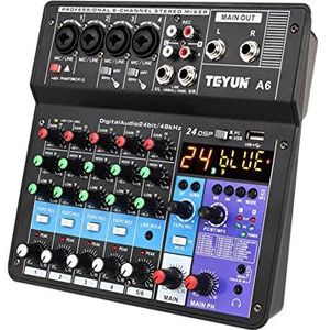 HUIOP A6 6CH Portable Mini Mixer Audio Console met Geluidskaart USB Opname Zingen Webcast Party Mixer,6CH-audiomixer