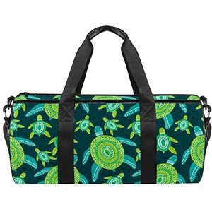 Zeeschildpad vis patroon kleurrijke reizen duffle tas sport bagage met rugzak draagtas gymtas voor mannen en vrouwen, Groen schattig schildpad patroon cartoon, 45 x 23 x 23 cm / 17.7 x 9 x 9 inch