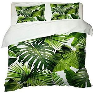WENYA Scandinavische eenvoudige stijl beddengoed set groen tropisch jungle plant blad dekbedovertrek en kussensloop microvezel jongen meisje dekbedovertrek met rits (stijl 3, dubbel 200x200 cm)