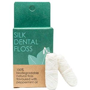 FLON Natuurlijke zijde tandzijde ~ Eco-vriendelijke biologisch afbreekbare plastic vrije natuurlijke floss ~ Peace Silk ~ Candelilla Waxed Mint gearomatiseerd (flosvullingen - 30m x 2)
