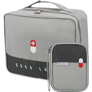 2 stuks Medicijnopbergtas, lege EHBO-tas, Medicijntas, Waterdichte toilettas voor thuis, auto, camping, reizen (grijs)