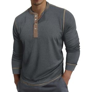 Herenoverhemden Lange mouw T-shirt met knoopjes, Casual pullover, Thermisch overhemd Heren Oversized for Tops Button-Down Cla(Dark grey,3XL)