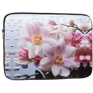 Laptophoes voor dames, roze en witte bloemenprint, slanke laptophoes, notebookhoes, schokbestendig, beschermend notebookhoesje 33,5 cm