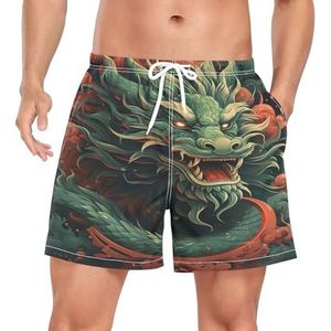 Niigeu Klassieke Vintage Chinese Dragon Zwembroek voor heren, sneldrogend, met zakken, Leuke mode, S