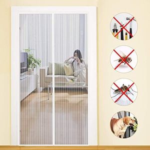 MYCARBON Vliegengaas voor deur, magnetisch, 80 x 210 cm, insectenbescherming, balkondeur, vliegengordijn, 10 x sterker dan normaal vliegengaas, zonder boren, gordijn voor balkondeur, woonkamer, schuifdeur, terrasdeur, wit