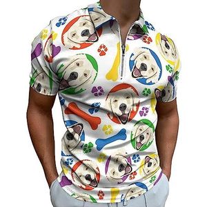 Kleurrijke En Speelse Golden Retriever Polo Shirt Voor Mannen Casual Rits Kraag T-shirts Golf Tops Slim Fit