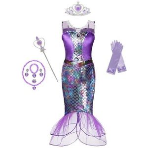 2022 Nieuwe Kinderkostuum Meisjes De Kleine Zeemeermin Prinses Ariel Jurk met Accessoires 3-11 Jaar (110, Dress Set B)