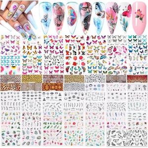 Rosymormor 70 vellen nagelstickers, watertransfer, doe-het-zelf nagelstickers, vlinder, bloemen, letters, kleurrijke transfer watermerk Nail Art-stickers voor nagels, teennagels, ontwerp, nageltips, decor, manicure