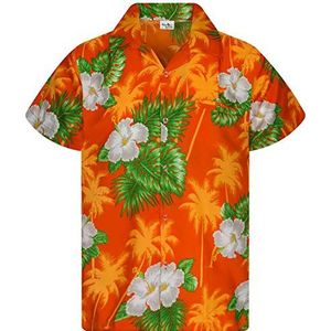King Kameha Funky Hawaïhemd voor heren, korte mouwen, voorzak, Hawaii-print, kleine bloemenprint, Kleine bloem oranje, L