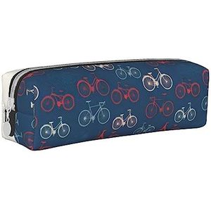 OPSREY Kerst Gingerbread Like Village House Gedrukt Lederen Potlood Pouch Ronde Briefpapier Case Met Rits Draagbare Etui, Fietsen Fietsen, Eén maat, Munten Pouch