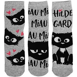 Ralf Schmitz Sokken - Wilde Hilde Unisex Sneaker Hildegard Kat Grijs / Zwart (3 stuks), grijs