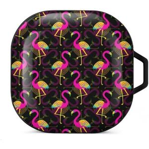 Hawaiiaanse tropische flamingo vogels oordopjes hoesje compatibel met Samsung hard shell beschermhoes zwart stijl
