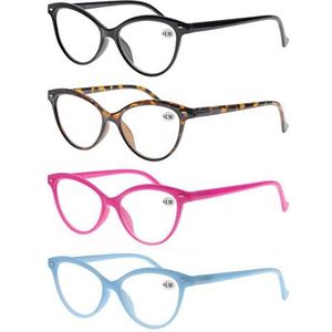 MODFANS Leesbril dames cat eye, goede bril, hoge kwaliteit, comfortabel super leeshulp, leesbril dames, Kleur1234, +3.00