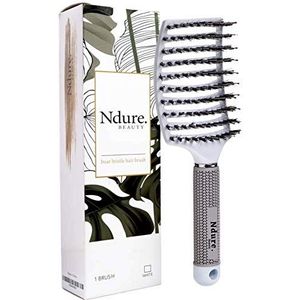 Ndure Beauty Gebogen geventileerde varkenshaar styling haarborstel, enkele witte borstel antistatische ontklitter, nat of droog gebruik, snel föhnen, gebruik op lang of kort haar. (1 pak, wit)