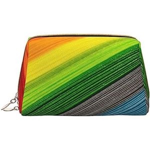 Regenboog Kleur Streep Gedrukt Make-up Tas Reizen Make-up Organizer Cosmetische Borstel Zakken Case Lederen Make-up Case Rits Pouch Toilettas voor Vrouwen, Wit, Eén maat