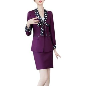 Vrouwen Blazers+Rok Sets Vrouwelijke Elegante Office 2 Stuks Rok Suits, Paars, XL