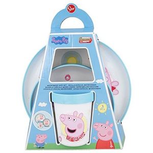 Herbruikbaar antislip kinderservies met tweekleurige siliconen bodem, bestaande uit borden, kom en glas, Peppa Pig