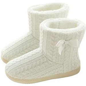 Rojeam Warme winterpantoffels voor dames en heren, gevoerde pantoffels, slipvaste laarzen, Crème Wit, 36/37 EU