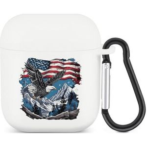 Amerikaanse Vlag Ea-gle Leuke Case Voor AirPods 2 & 1 Schokbestendige Beschermende Hoofdtelefoon Gevallen Cover Met Sleutelhanger Voor Mannen Vrouwen